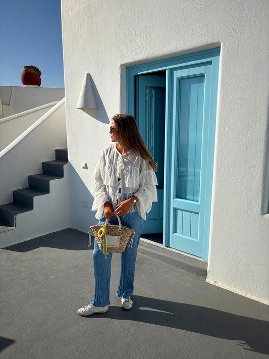 Blouse blanche à volant - ADÈLE