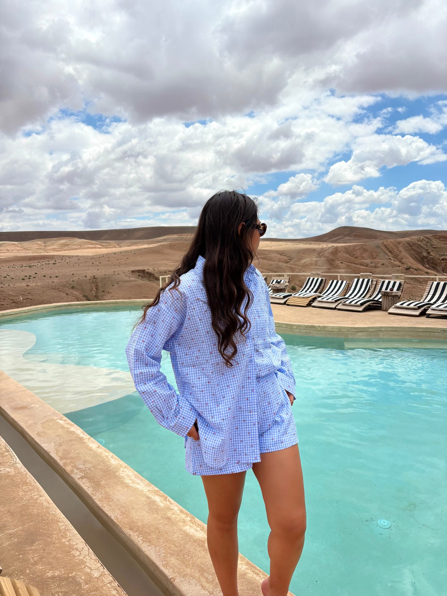 Ensemble Vichy 100% coton IZIA - bleu