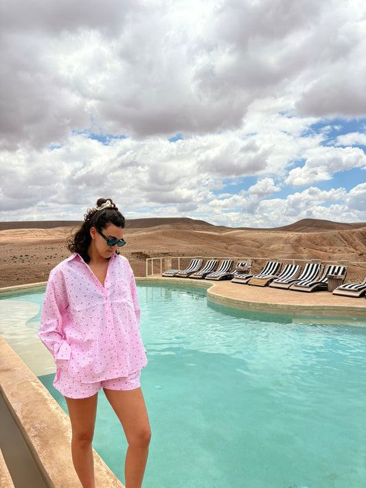 Ensemble vichy 100% coton IZIA - rose