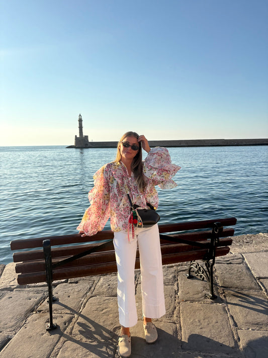 Blouse fleurie à volant - JEANNE