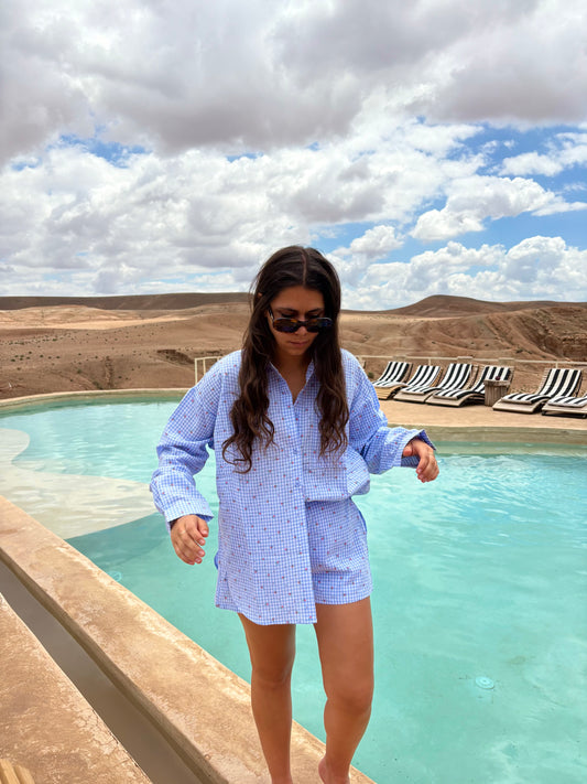 Ensemble Vichy 100% coton IZIA - bleu