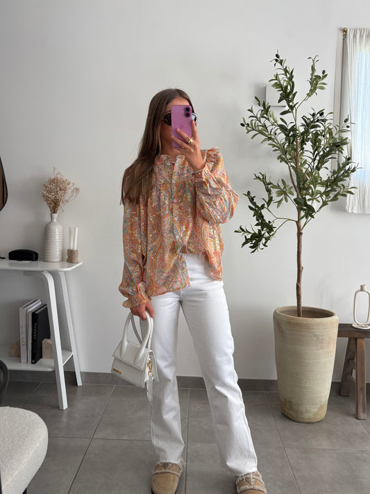 Blouse à volants fleurie INAYA