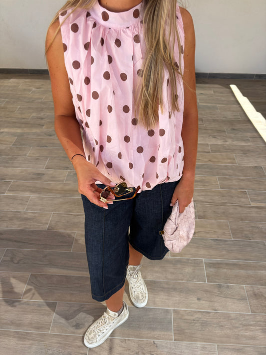 Blouse à pois - rose/chocolat