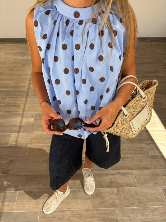 Blouse à pois - bleu/chocolat