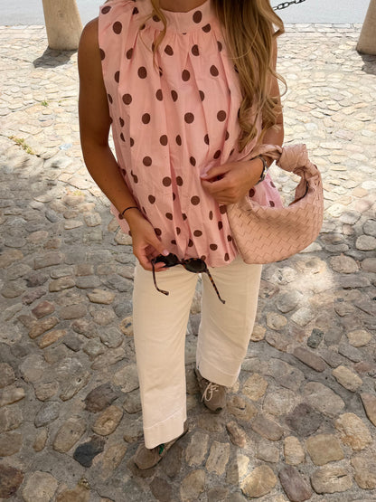 Blouse à pois - rose/chocolat