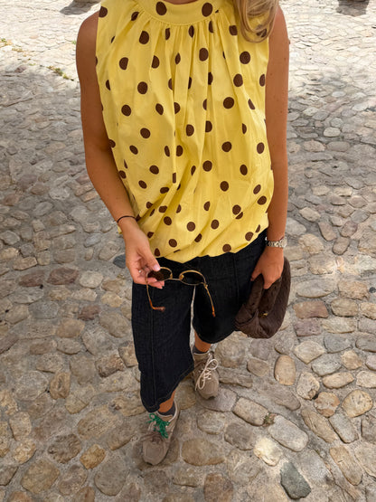 Blouse à pois - jaune/chocolat