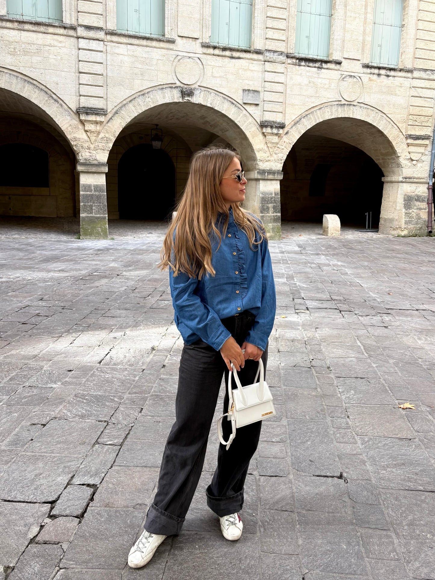 Blouse à volant jean - AGATHE