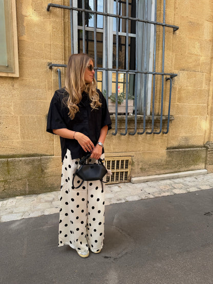 Pantalon satiné à pois