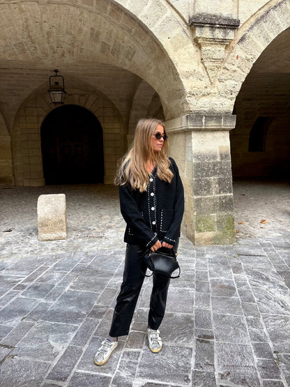 Cardigan noir surpiqures blanches - MILIE