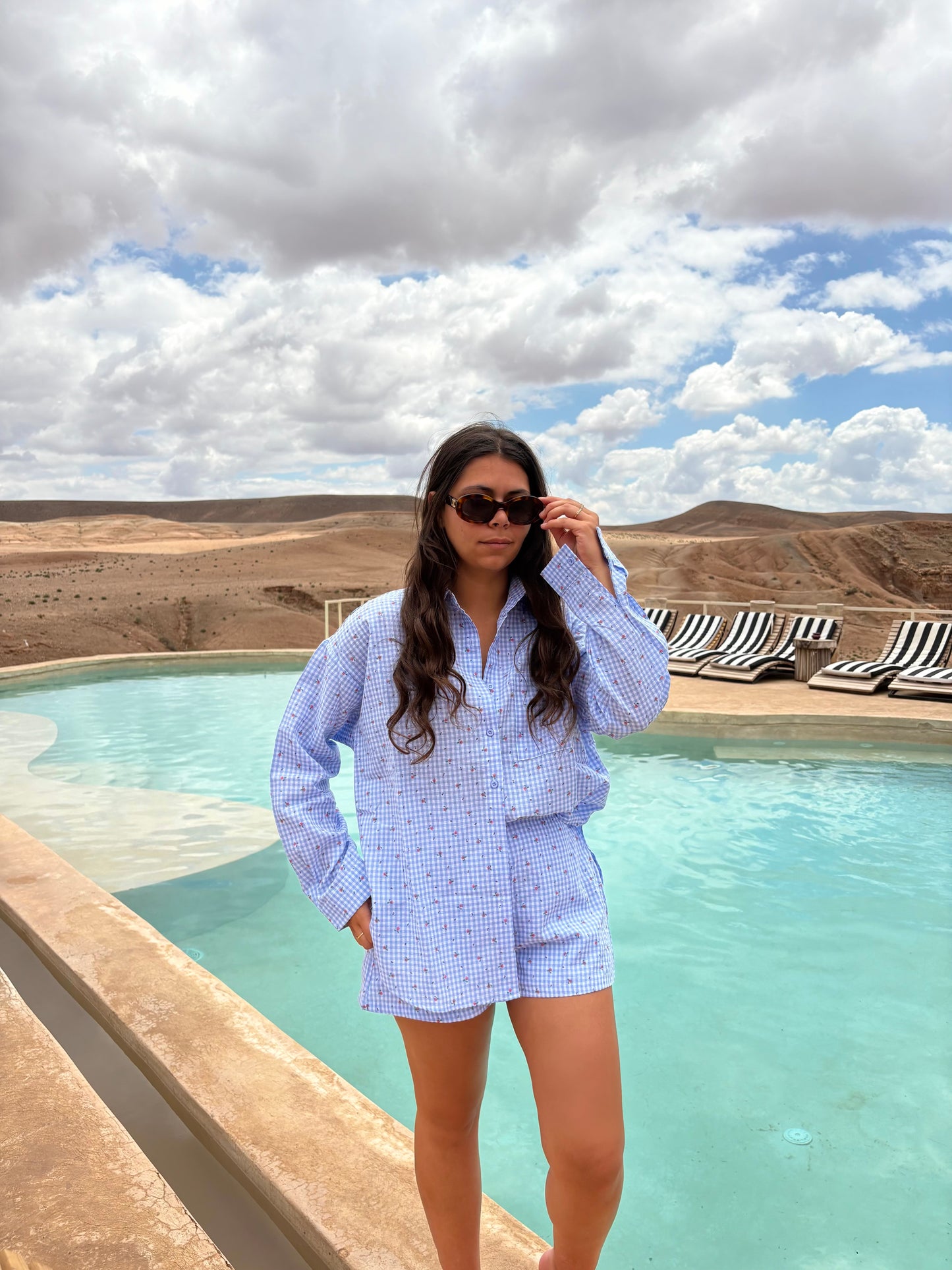 Ensemble Vichy 100% coton IZIA - bleu