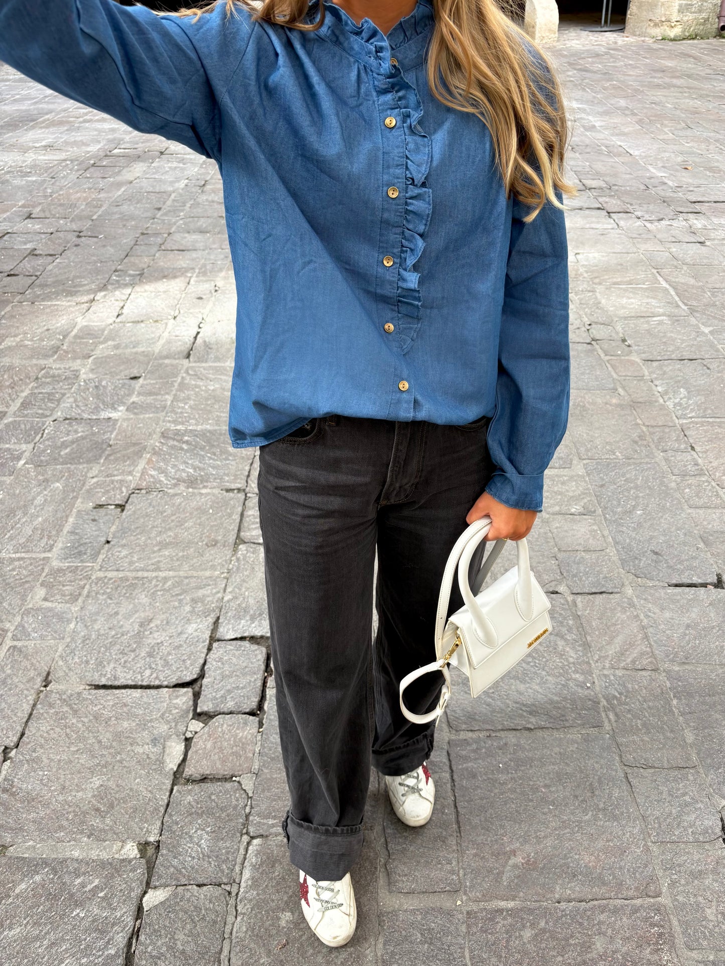 Blouse à volant jean - AGATHE